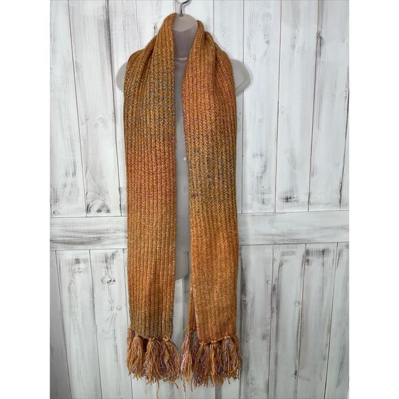 NEW Anthropologie Chinky Knit Scarf Multicolor Golden Oversized Fringe 12"X86" - Picture 1 of 9